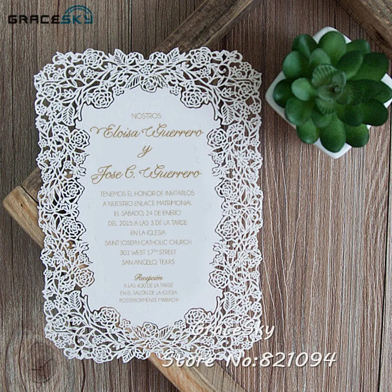 

30pcs/lot hot sale laser cut Lace Flowers design paper Save The Date RSVP wedding invitation Menu cards with text customized