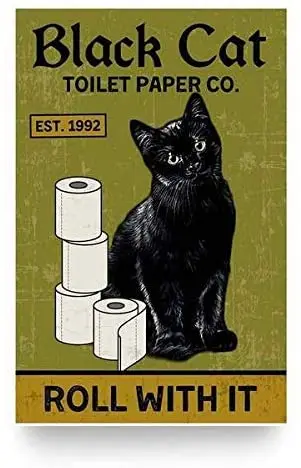 

Cat Toilet Paper Tin Sign Retro Kitchen Restaurant Farm Bathroom People Cave Farm Wall Decoration Iron Metal Plate 8x12 inch
