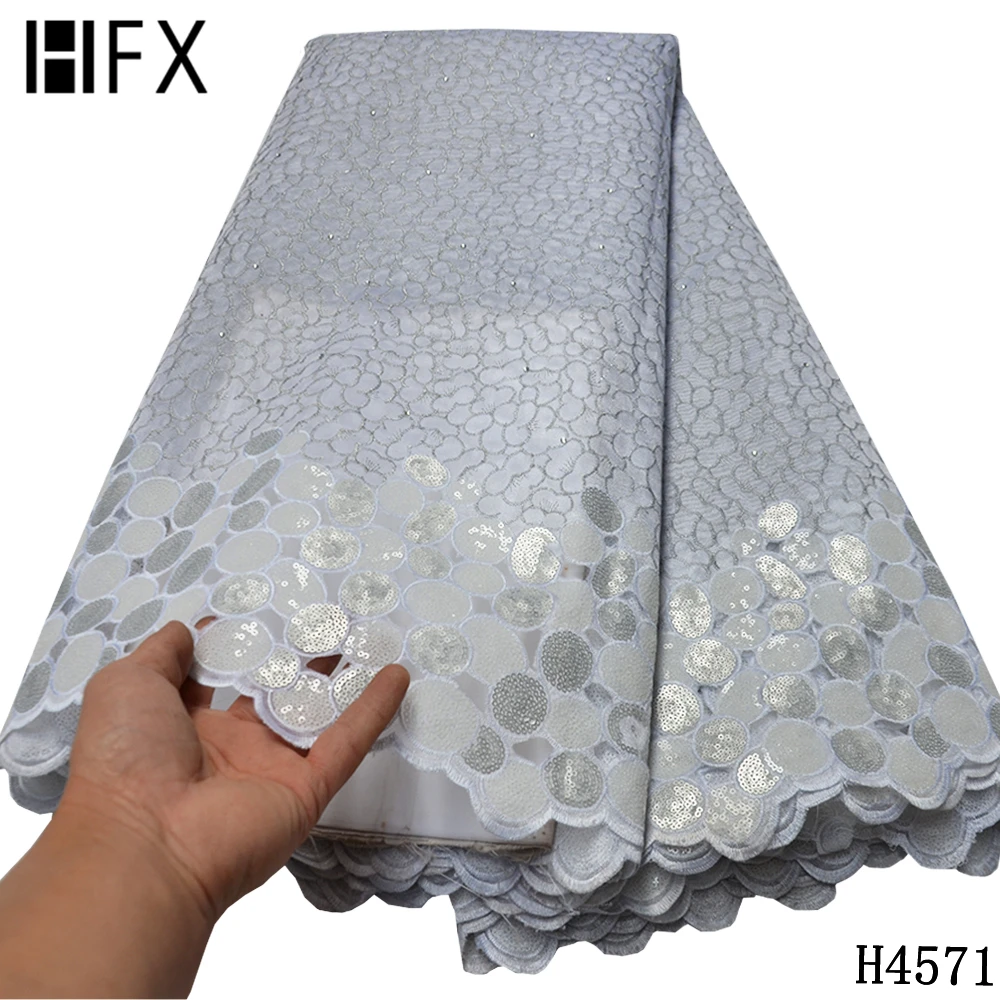 

HFX New Sequin African Lace Fabric 5 Yards High Quality Lurex Embroidery Beads Lace Material Nigerian Wedding Asoebi Lace H4571