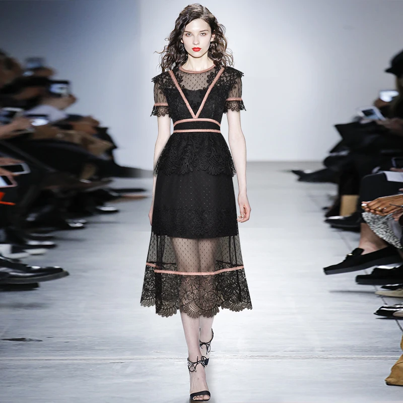 

Gedivoen летнее элегантное платье с пышными рукавами, женское Сетчатое лоскутное платье миди с оборками и вышивкой, модное подиумное ТРАПЕЦИЕВ...