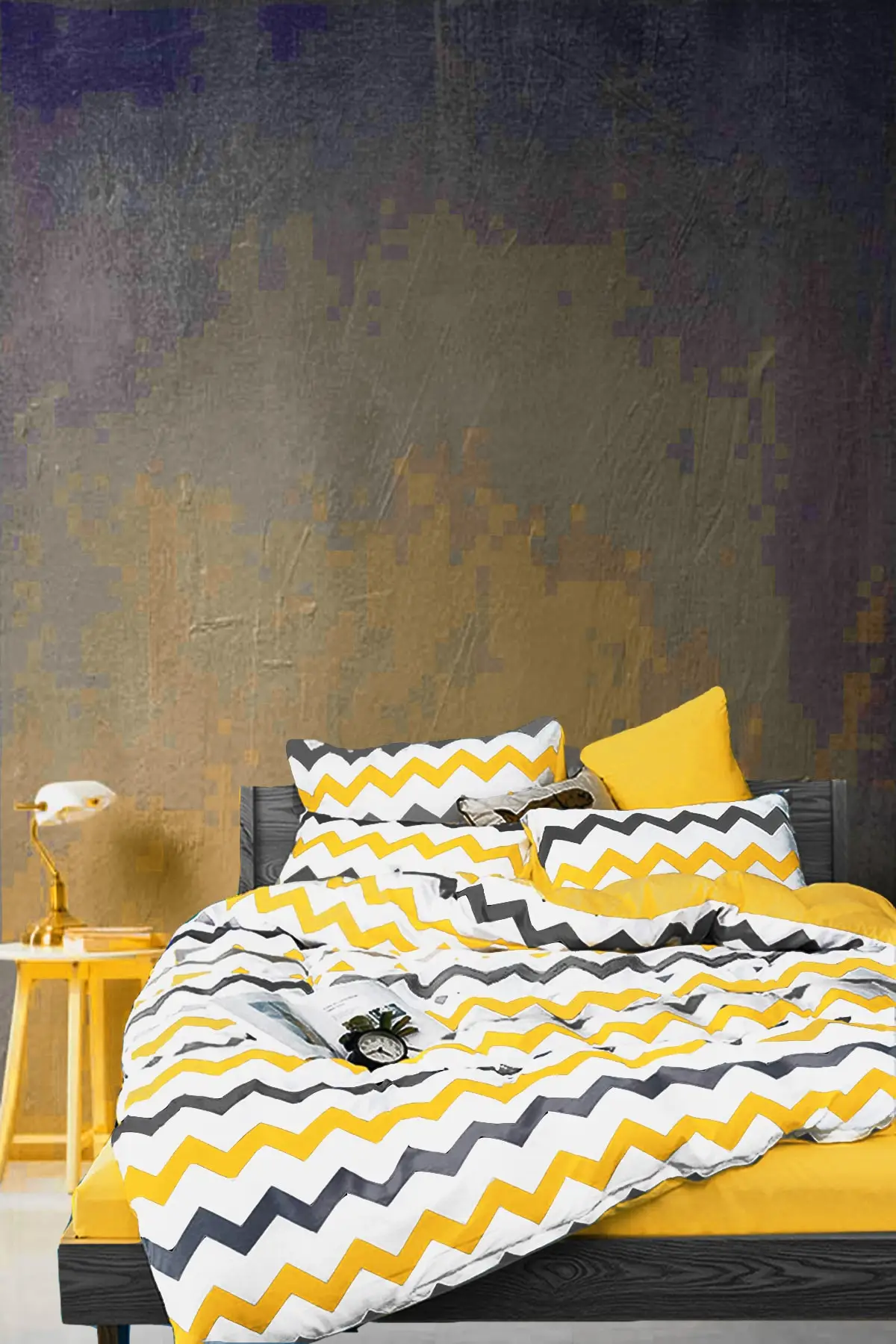 

Natural Cotton Single Bed Duvet cover set Yellow Chevron-899846137