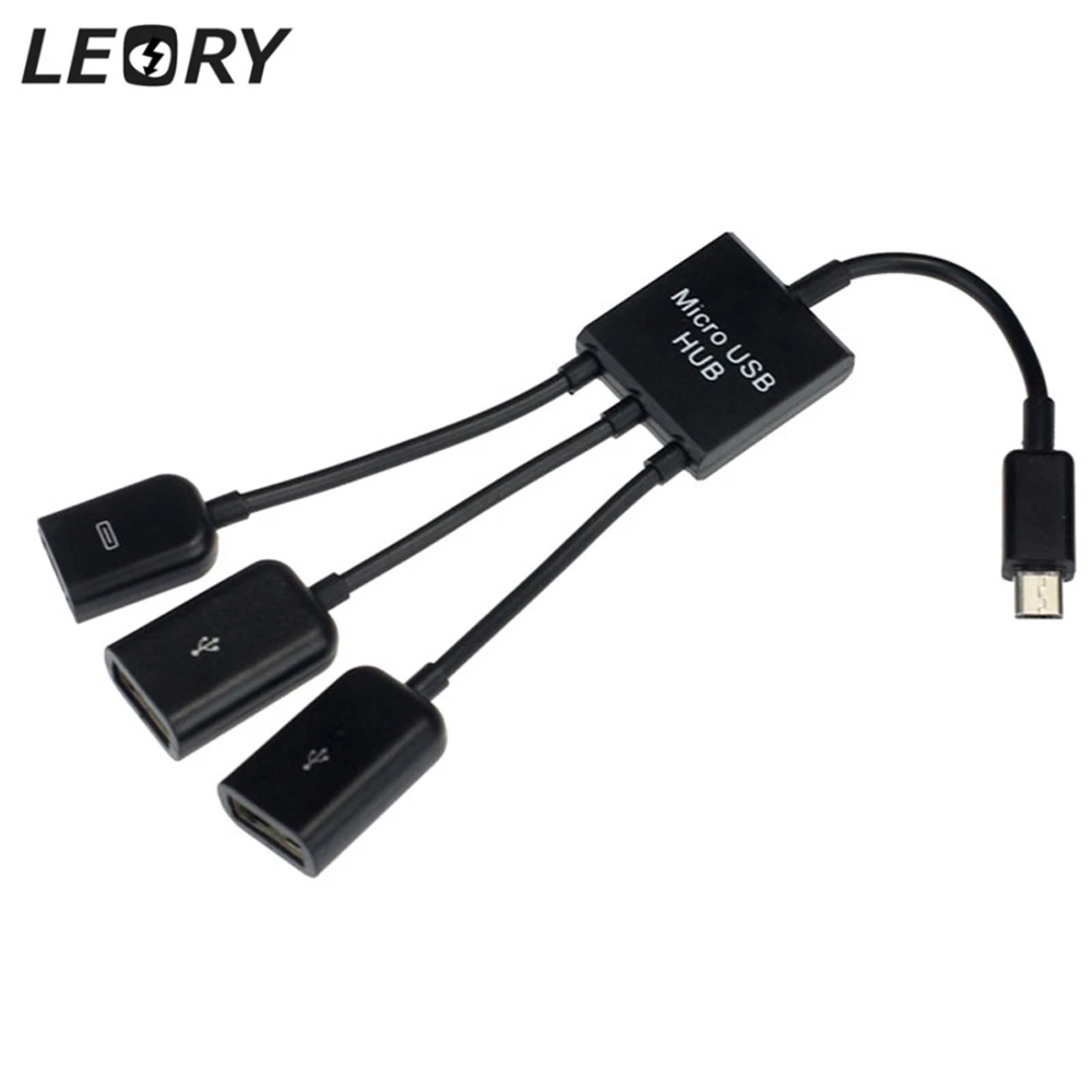 Кабель удлинитель LEORY Micro usb хаб 3 в 1 с разъемом Папа мама и двойным USB хостом