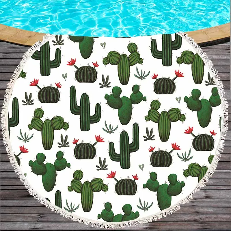 Пляжное полотенце с принтом кактуса летнее круглое кисточками ананас гобелен