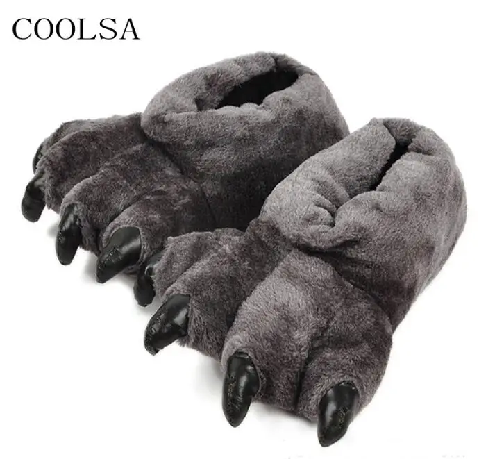 As shown COOLSA, женская зимняя хлопковая обувь милые леопардовые тапочки в виде лап, домашняя теплая плюшевая обувь женские меховые шлепанцы, женские меховые вьетнамки - Цвет: As shown