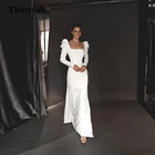 Простое пляжное свадебное платье с вырезом лодочкой и длинным рукавом, ТРАПЕЦИЕВИДНОЕ свадебное платье принцессы, свадебное платье, платья, свадебные платья