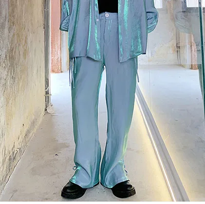 9053 blue pant Мужская блестящая свободная Мужская рубашка в стиле кэжуал с длинным рукавом, Женская винтажная модная уличная рубашка в стиле хип-хоп, одежда для любителей сцены - Цвет: 9053 blue pant