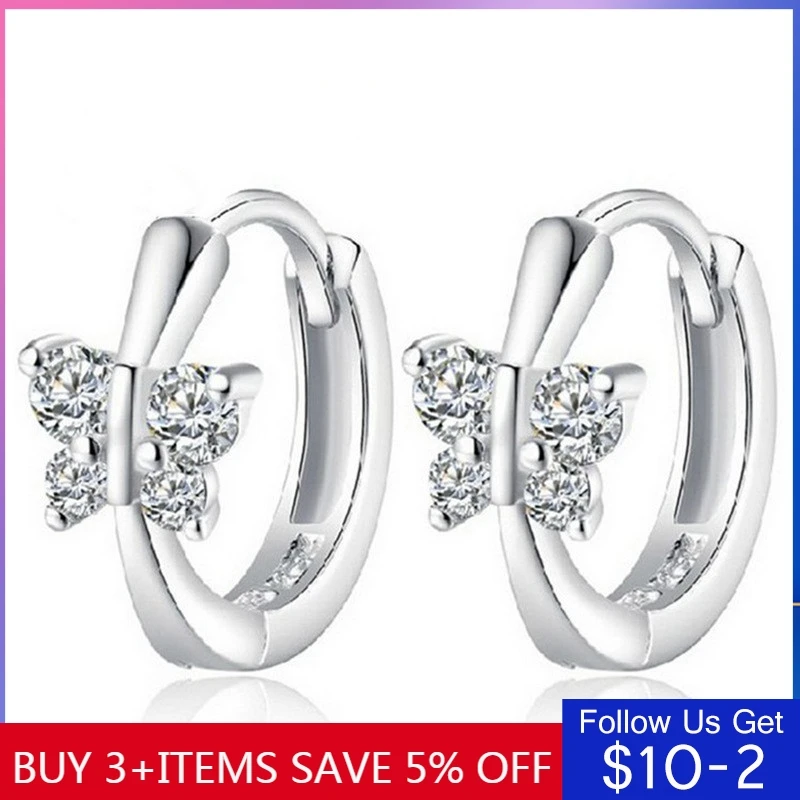 Женские серьги бабочка из серебра 100% пробы с обруч|Серьги-кольца| |