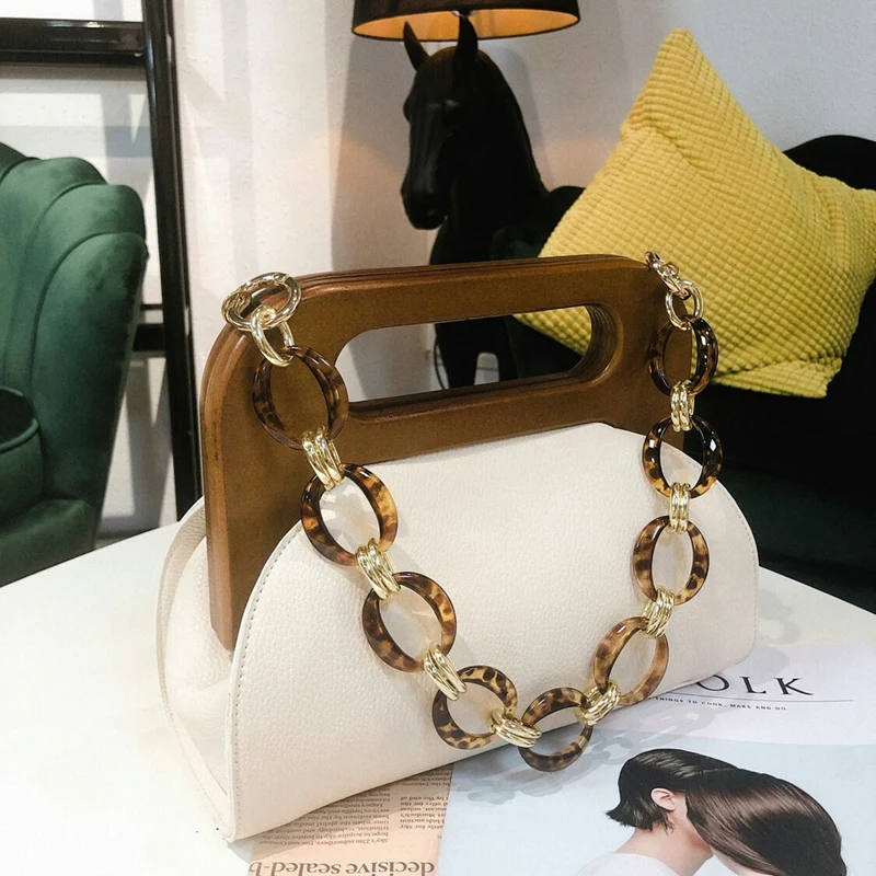 Women Luxury Handbag Wood Handle Bag Day Clutches Female Vintage Crossbody Bucket Bags PU Purse Black | Багаж и сумки