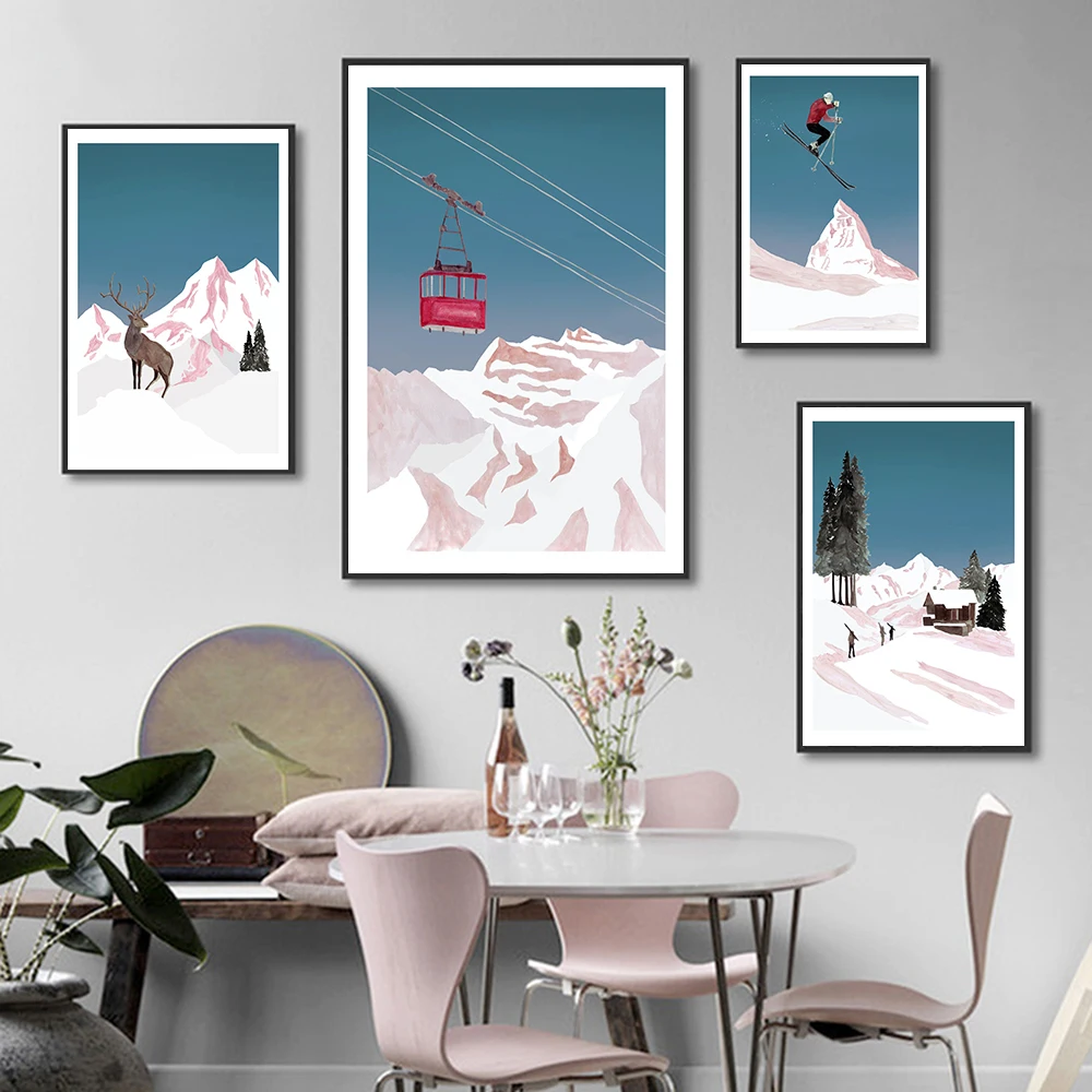 Абстрактная картина с изображением снега гор оленя в современном стиле Картина