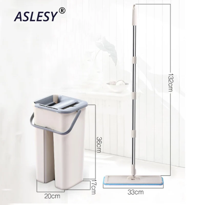 2IN1 Flat Squeeze Automatic Mop Bucket Avoid Hand Washing Floor Cleaner Magic Spin Self Cleaning Lazy Household Tool | Дом и сад