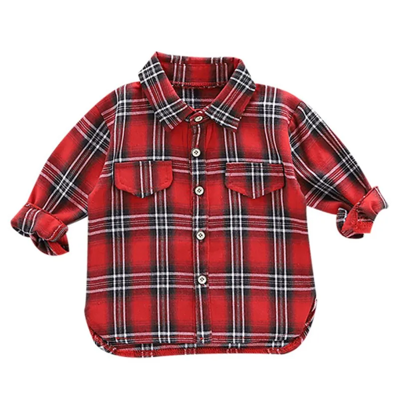 C1 Хлопок Рубашки для мальчиков для маленьких мальчиков рубашка в клетку с длинным рукавом и принтом рубашки для мальчиков футболки для детей рубашки, Повседневная Блузка - Цвет: C1