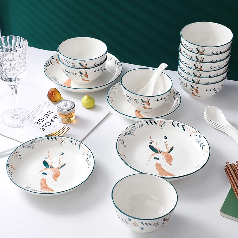 

Набор тарелок в скандинавском стиле, свадебные керамические приборы для микроволновки, милые тарелки для суши, пасты, салата, кухонная посу...