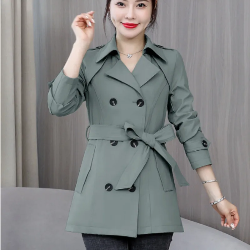 

#9316 Long Sleeve V-neck Jackets Coats Women Plus Size Casual Slim Jacket Coat Femme Spring Autumn Outwear With Belt Tunic Waist