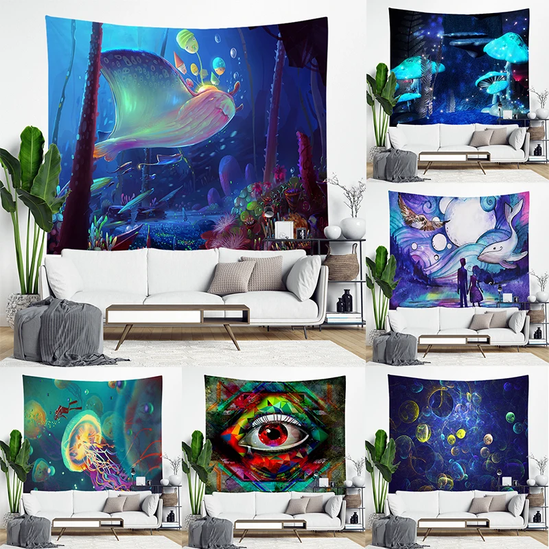 

Psychedelic Marine Jellyfish mushroom Tapestry Colorful Trippy Tapestry Wall Hanging Tapestries For Home Dorm Fantasy Decor