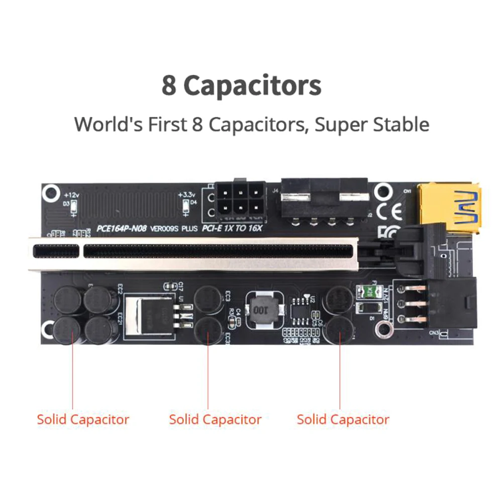 VER009 USB 3 0 PCI-E Riser VER 009S PLUS Express 1X 4x 8x 16x расширитель pcie Adapter Card SATA 15 pin to 6 Power New |