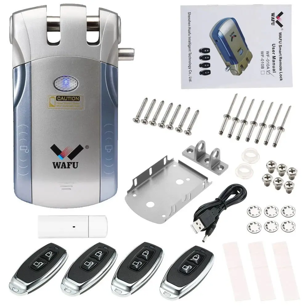 Silver Blue WAFU 010U беспроводной безопасности Невидимый ключ входная дверь интеллектуальный замок iOS Android приложение разблокировка с 4 удаленными клавишами - Цвет: Silver Blue