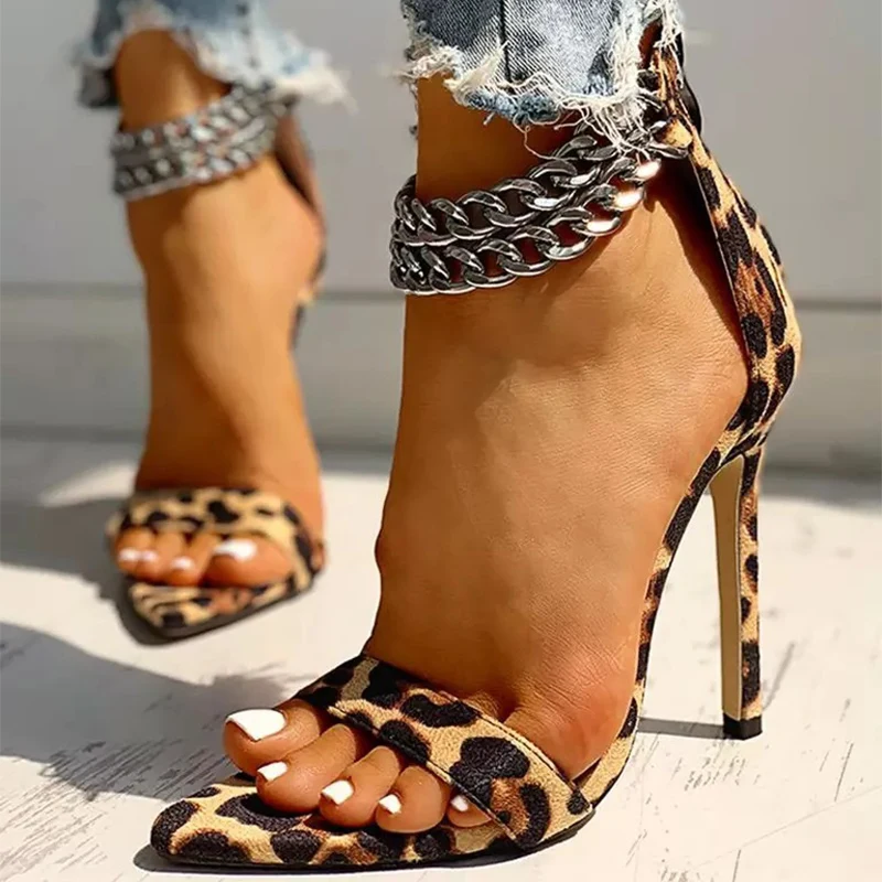 Женские леопардовые сандалии на молнии модные туфли лодочки с открытым носком