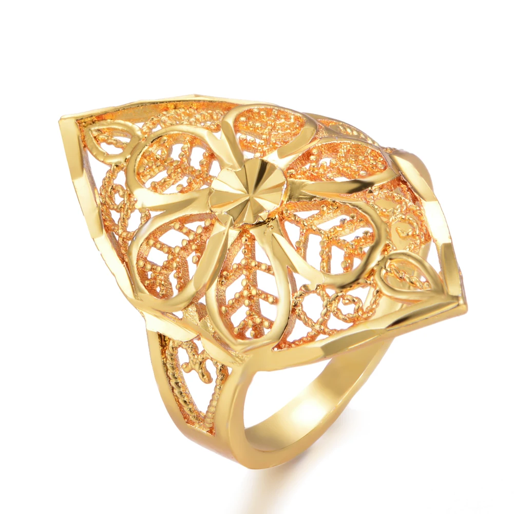24K Этнический узор золотого цвета кольца женские свадебные ювелирные изделия
