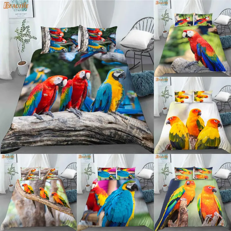 Juego de fundas de edred&oacute;n personalizadas para el hogar, Set de ropa de cama de 3 piezas con dise&ntilde;o de loro y animales, a la moda, 1009-0