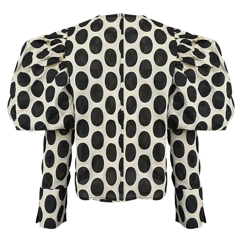 Повседневная Цветочная блуза в горошек с длинным рукавом-фонариком и