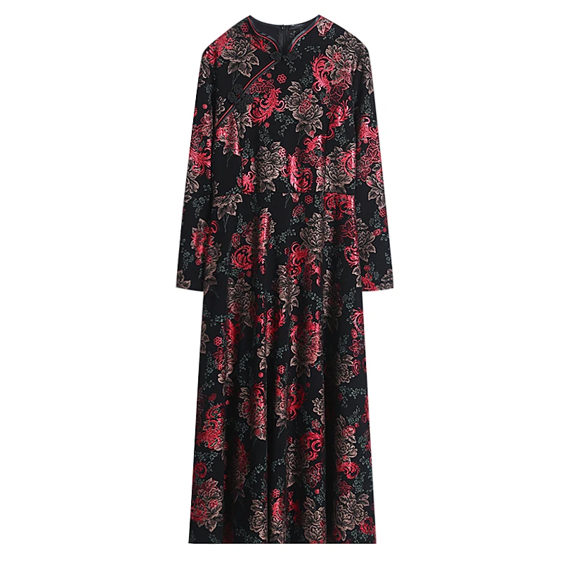 

2021 Spring Winter Vintage Plus Velvet Warm Vestido 4XL Plus Size Women Maxi Dress Party Chic Chinese Style Cheongsam Midi Dress