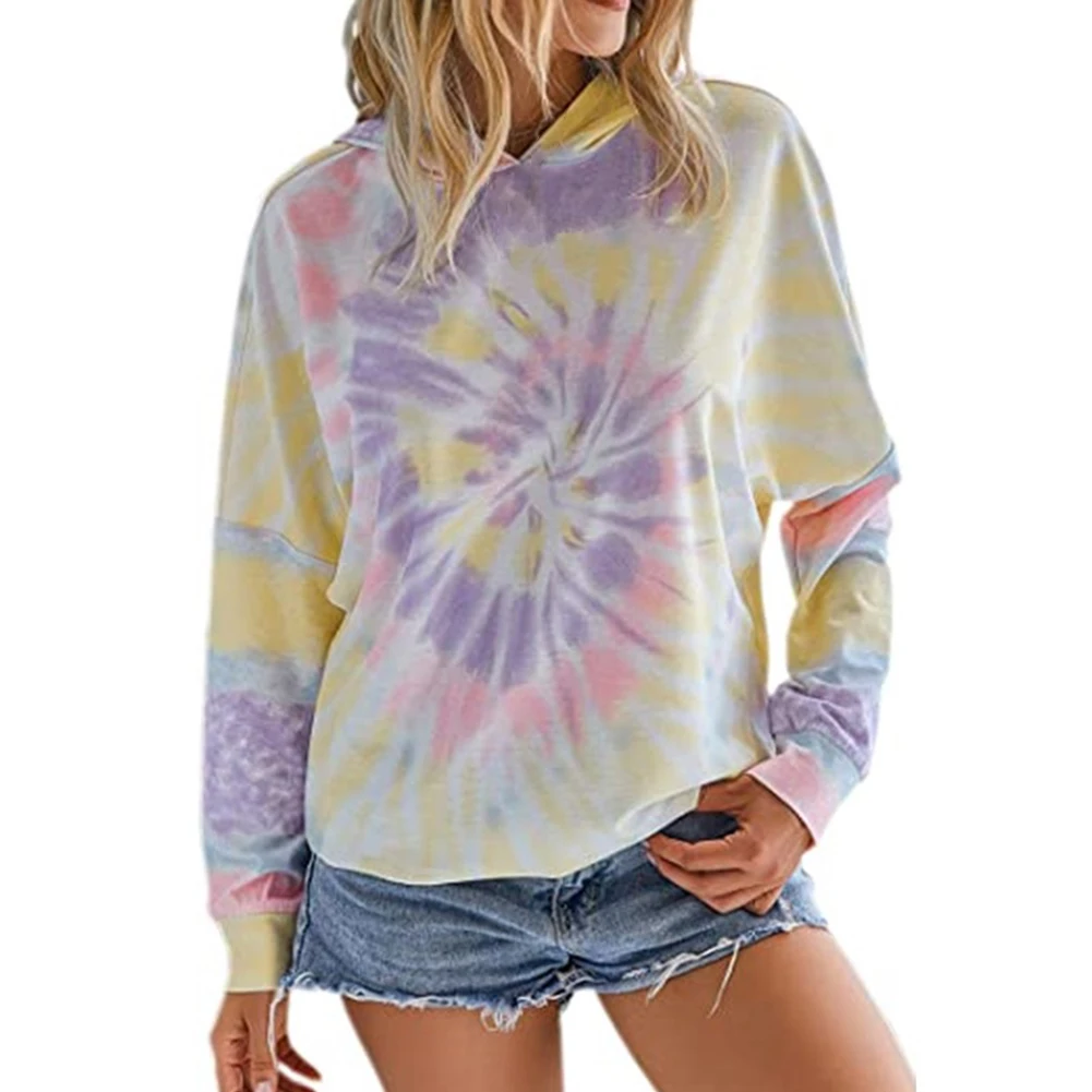 

Fashion Women Autumn Long Sleeve Hooded Sweatshirt Pullover Tie Dye Swirl Hoodie