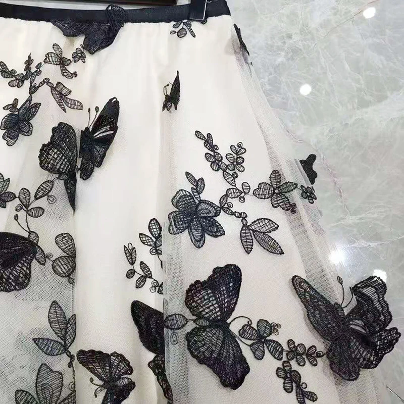 Юбка-миди Женская трапециевидная с цветочной аппликацией и бабочками | одежда