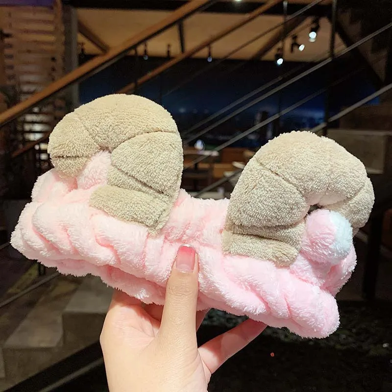 

Wash Face Hair Holder Hairbands Soft Warm Coral Fleece Bow Animal Ears Headband For Women Girls Turban Fashion Hair Accessories