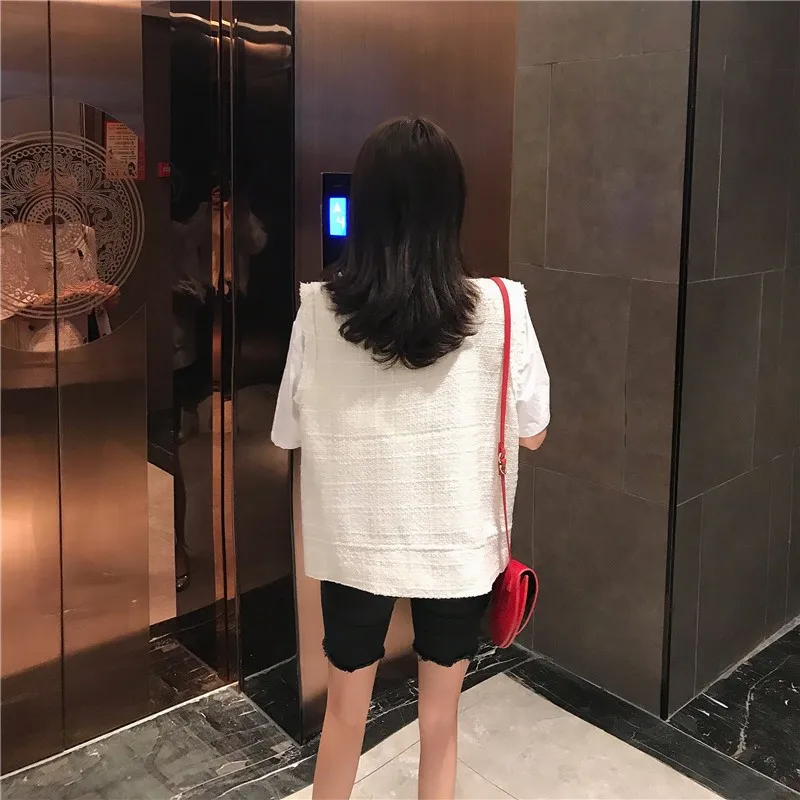 

British Spring Autumn New Womens Tweed Waistcoats Chic Button Single Breasted O-Neck Female Loose Sleeveless Vests Streetwear