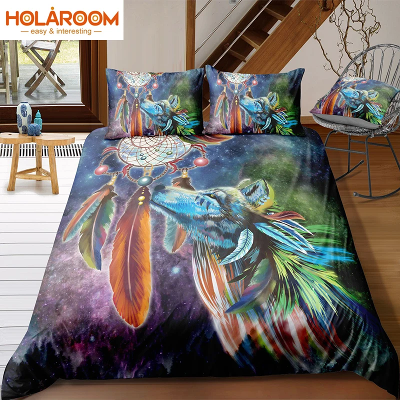 Красочные волки узор постельного белья 3D пододеяльник набор изготовлен из