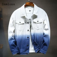 samlona men demin jackets autumn patchwork gradient color mens clothing korean youth jean coats demin jacket outerwear 2020
