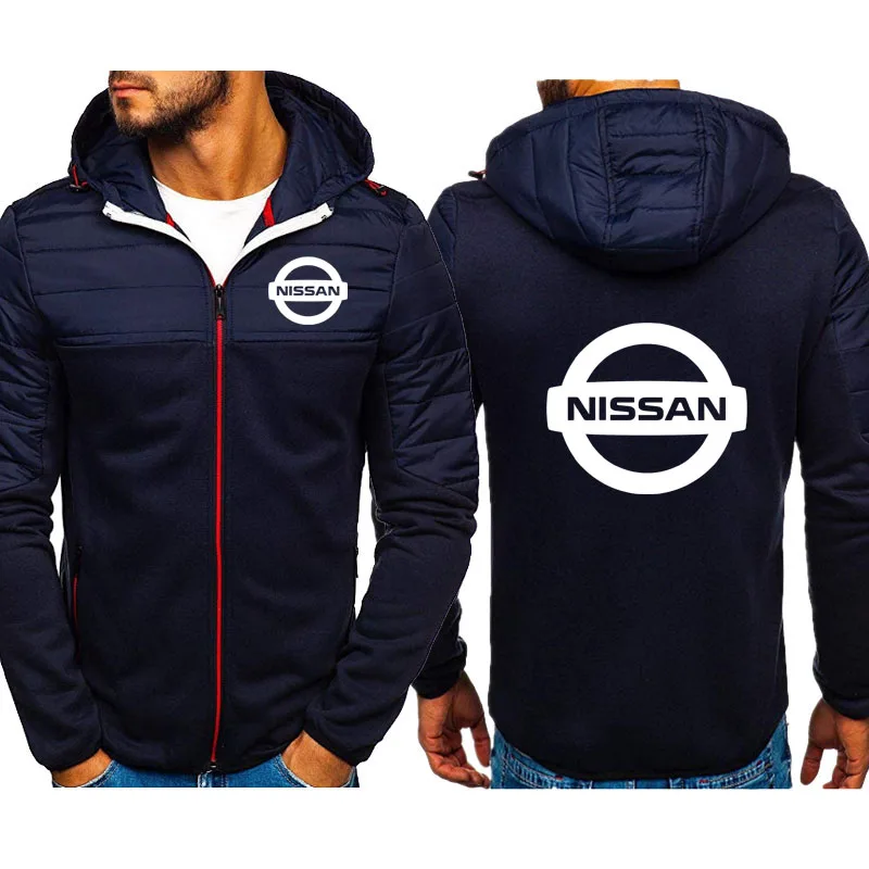 

NEW Mens cotton casual thick coat jacket Nissan car logo print hooded parka jacket Trendy stitching Harajuku men's sports jacket