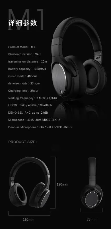 HOLY SERPENT M1 ANC активные шумоподавления беспроводные наушники Bluetooth гарнитура с супер HiFi глубоким басом 48H для музыки
