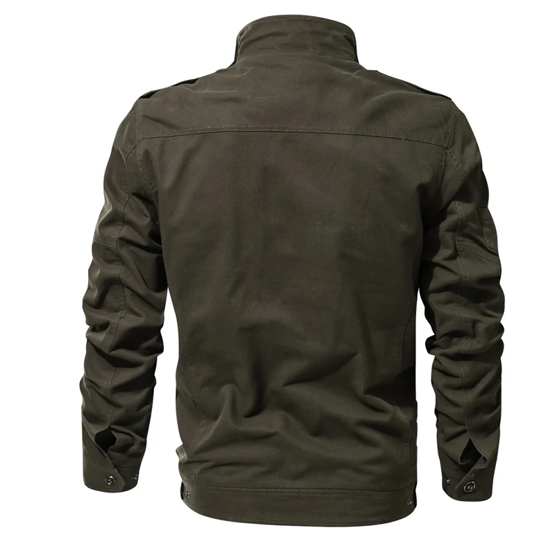 

Autumn Military Jacket Men Fashion Stand Collar Bomber Jacket With Many Pockets Solid Color Cotton Coat Men Plus Size M-5XL