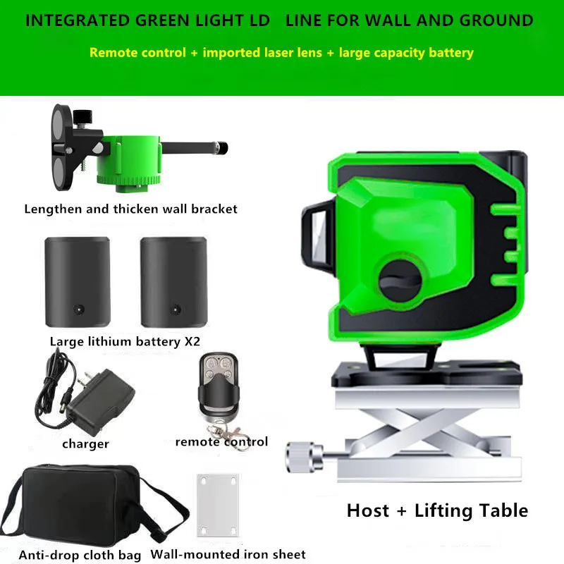 

12 Lines 3D Laser Level Self-Leveling 360 Horizontal And Vertical Green Laser Cross Beam Lines Wireless Remote Measure Tool
