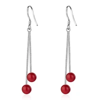 fashion red pearl 925 sterling silver lady drop earrings original jewelry for women drop shipping birthday gift cheap