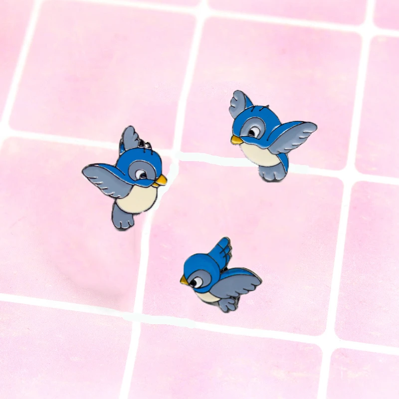 RNG металлическая эмалированная брошь в виде маленькой синей птицы 3 вида милых