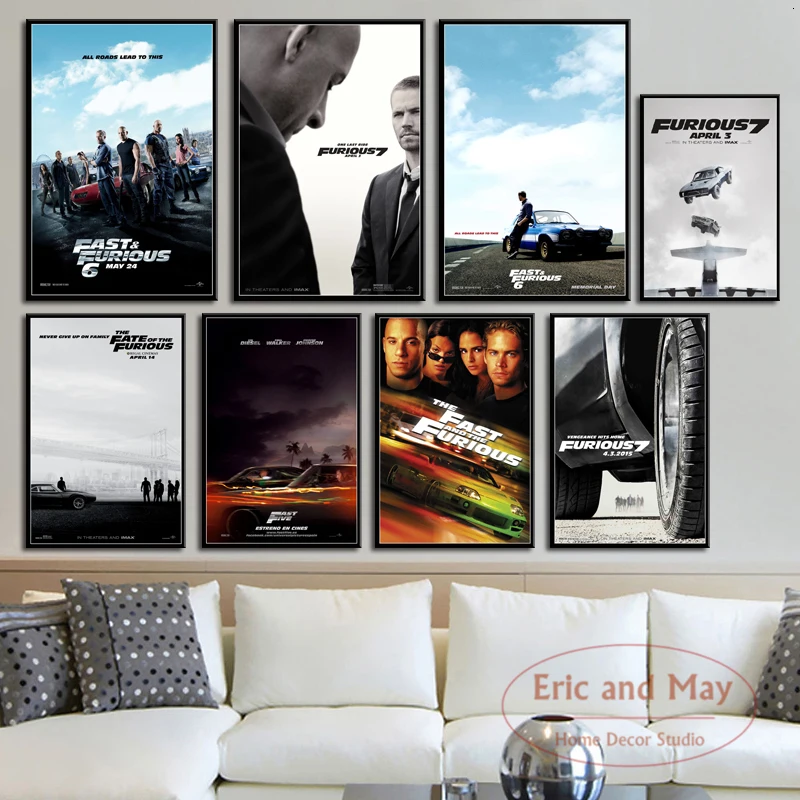 Классическая картина из фильма Форсаж Пол Уокер Вин Дизель винтажный постер на