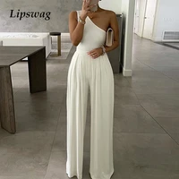 elegant women solid one shoulder jumpsuits party casual loose wide leg pants playsuit summer fashion ladies overalls 2021 romper