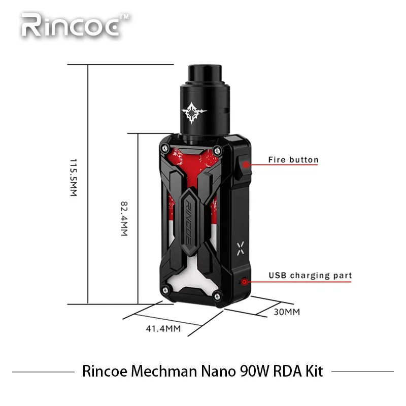 Оригинальный Rincoe Mechman коробка mod Nano RDA комплект Электронная сигарета с 90 Вт Выход