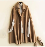 2022 100 wool mid long bat cape women woolen coats autumn loose double sided cashmere coat female fashion brown outerwear