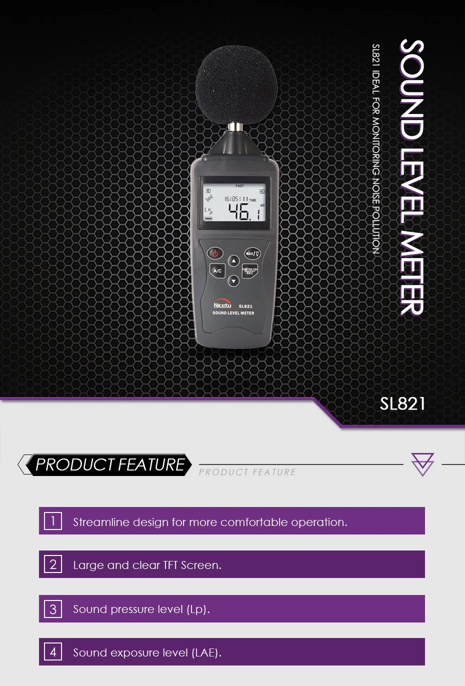 SL821-G 30-130 дБ A/C портативный цифровой звуковой шум аудио измеритель уровня IEC651 измерение децибел pcl давление Регистратор Тестер монитор