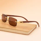 Солнцезащитные очки без оправы мужские, роскошные брендовые прямоугольные солнечные очки в оригинальной золотой деревянной оправе