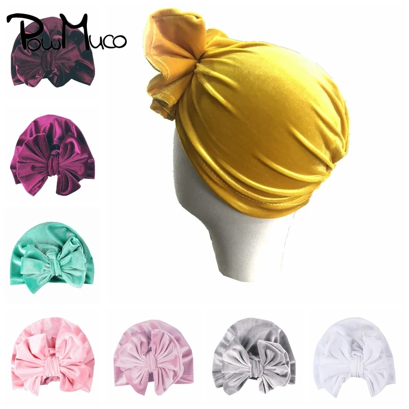 

Однотонные бархатные индийские шляпы Powmuco 17,5*13,5 см, модные шапки ручной работы с бантом, банты для младенцев, головной убор, украшения для детской одежды