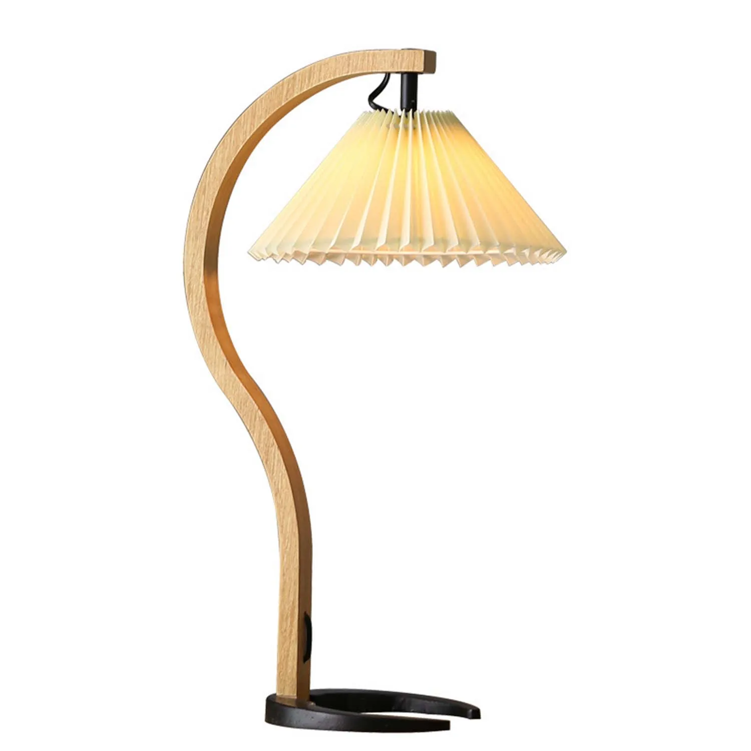 

Pleated Umbrella Creative Table Lamp Wooden Iron E27 Nordic Retro Style Living Room Study Bedside Night Light