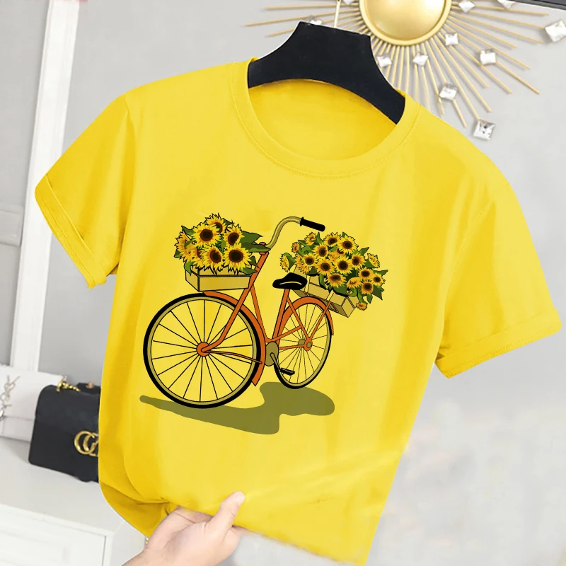 

New Boys T Shirt Girls Kids Children Tops Sunflower Clothing Short Sleeves Summer Clothes Print Cartoon Tee White Yellow Pink.