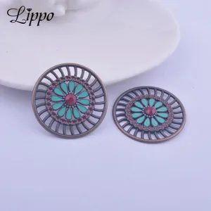 Круглые серьги с эмалью, под старину, медного цвета, с синим кулоном, 12 шт.