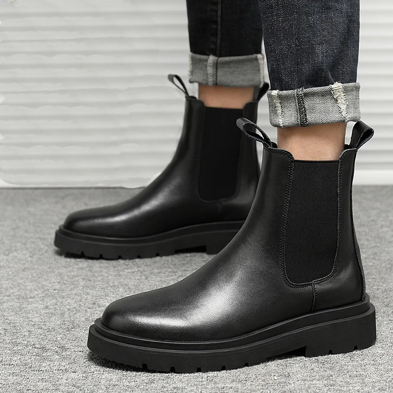 

men fashion high top motorcycle boots genuine leather platform shoes trend handsome chelsea boot military short botas masculinas
