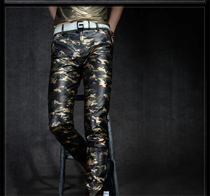 Мужские камуфляжные брюки мужские кожаные тонкие персонализированная Мужская