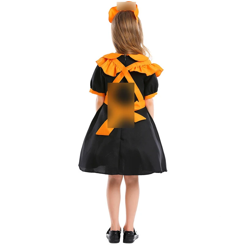 

Umorden Kids Child Pumpkin Bat Vampire Maid Costume Cosplay Girl Orange Dress Halloween Costumes for Girls Fantasia Party Dress